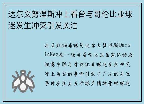 达尔文努涅斯冲上看台与哥伦比亚球迷发生冲突引发关注